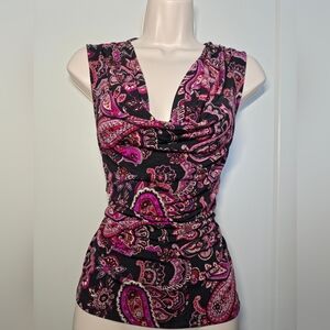Charter Club Black Paisley Sleeveless Top with Pink Accents